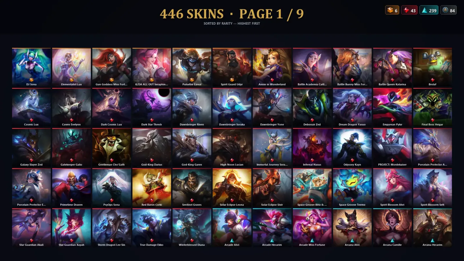 [LoL] | EUW | Level 217 | Gold IV | 172 Champions | 446 Skins | 38,634 BE — LoL account