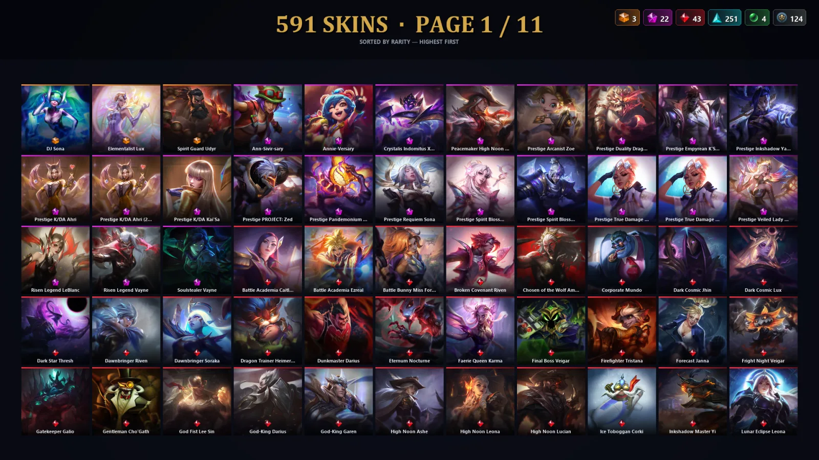 [LoL] | EUW | Level 500 | Platinum III | 173 Champions | 591 Skins | 14,985 BE