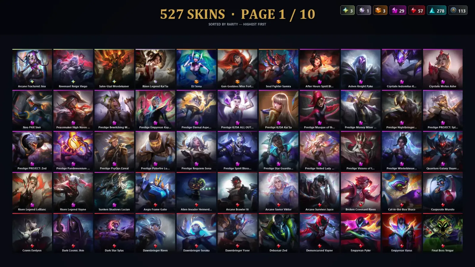 [LoL] | EUW | Level 456 | 167 Champions | 527 Skins | 203,061 BE