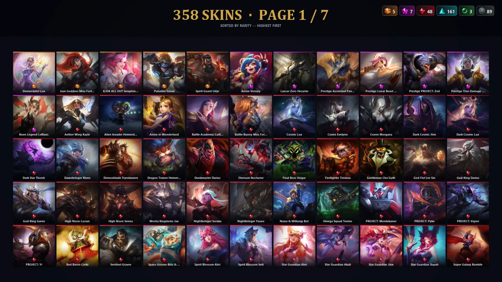 [LoL] | NA | Level 422 | 150 Champions | 358 Skins