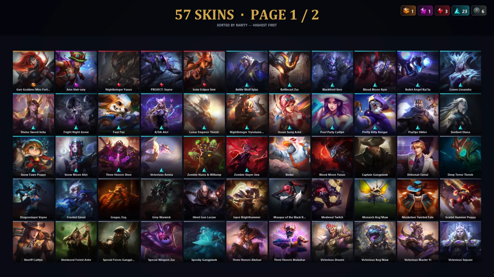 [LoL] | TR | Level 99 | Diamond III | 108 Champions | 57 Skins | 20,916 BE