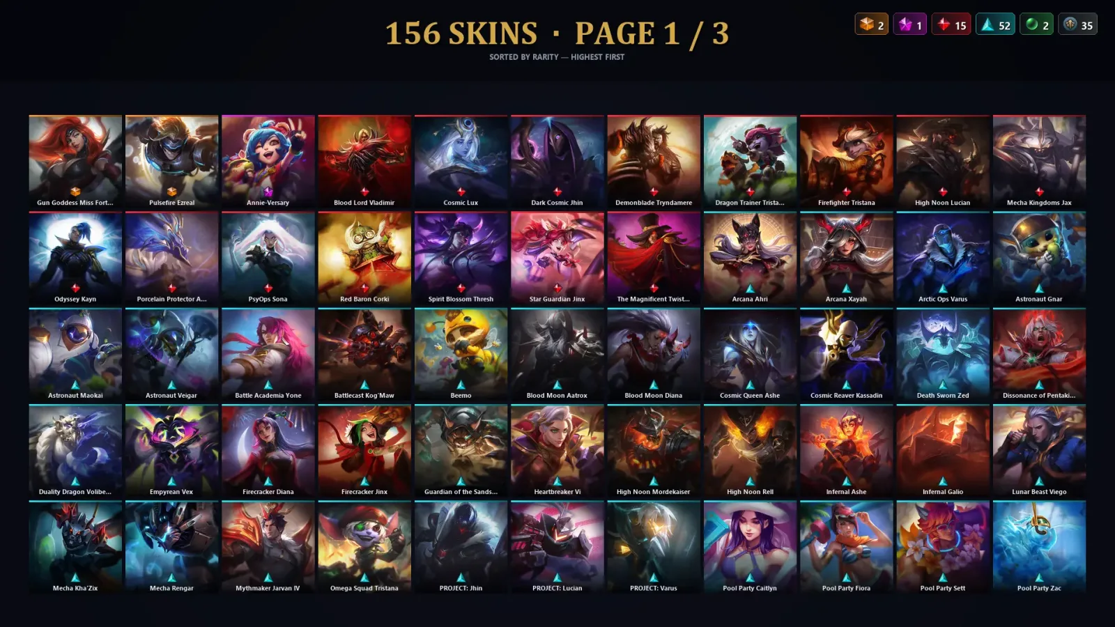 [LoL] | TR | Level 422 | Diamond IV | 173 Champions | 156 Skins | 55,504 BE