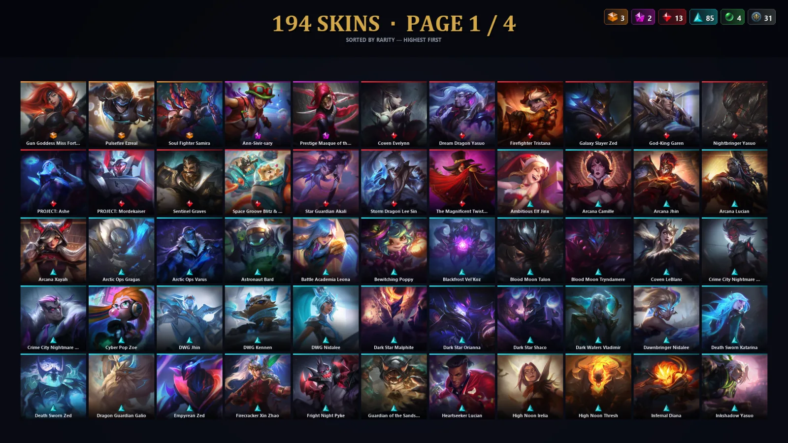 [LoL] | TR | Level 412 | Platinum II | 173 Champions | 194 Skins | 79,044 BE