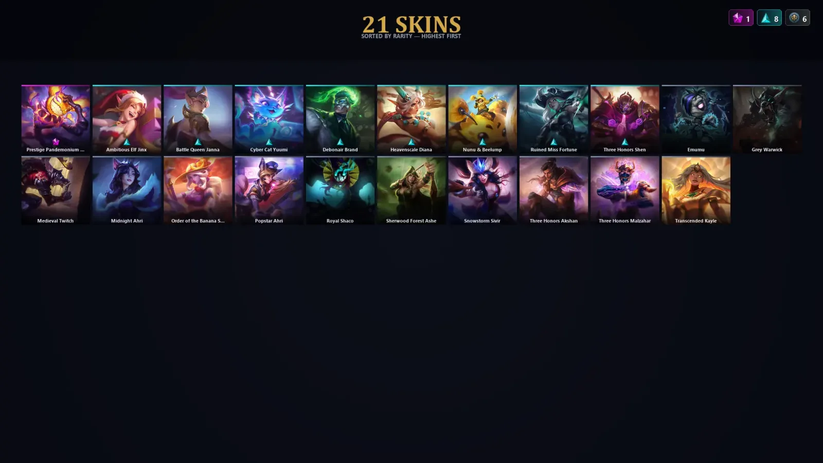[LoL] | TR | Level 53 | Platinum III | 45 Champions | 21 Skins | 13,096 BE