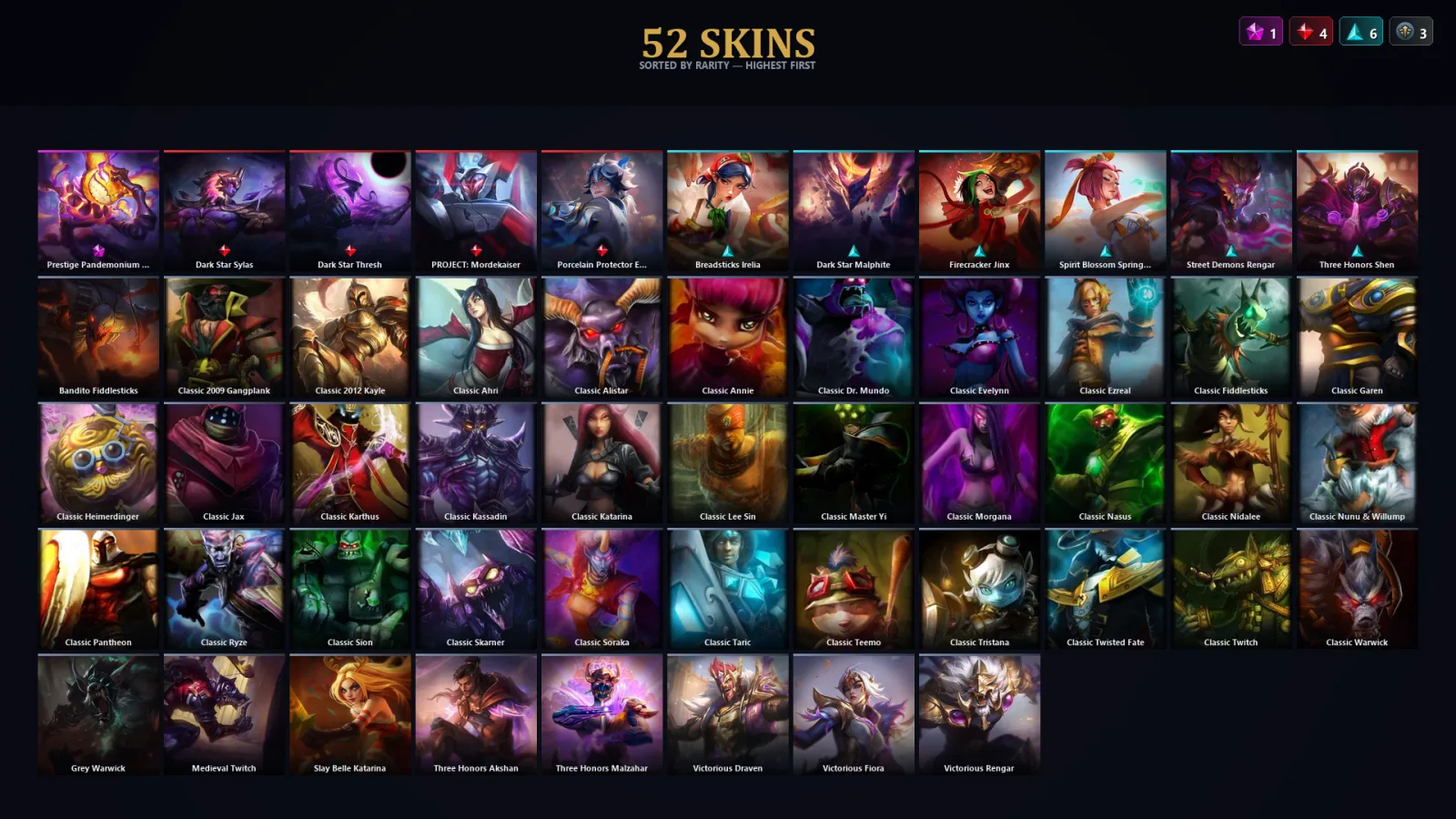 [LoL] | TR | Level 49 | Platinum IV | 96 Champions | 52 Skins