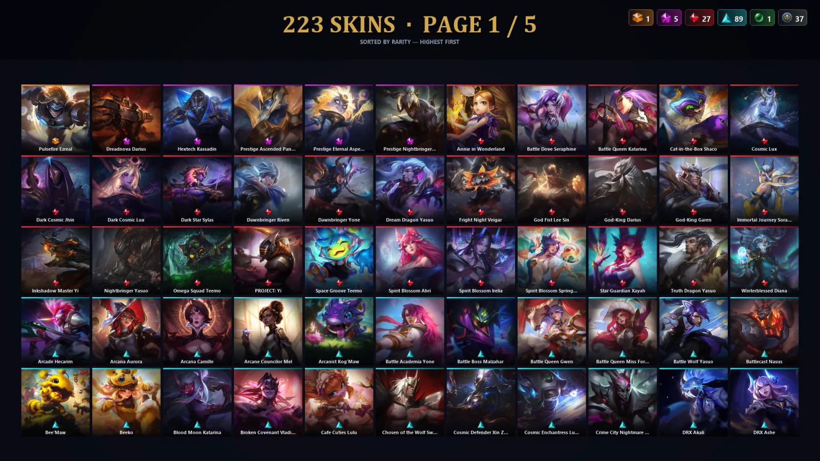 [LoL] | EUW | Level 168 | 172 Champions | 191 Skins