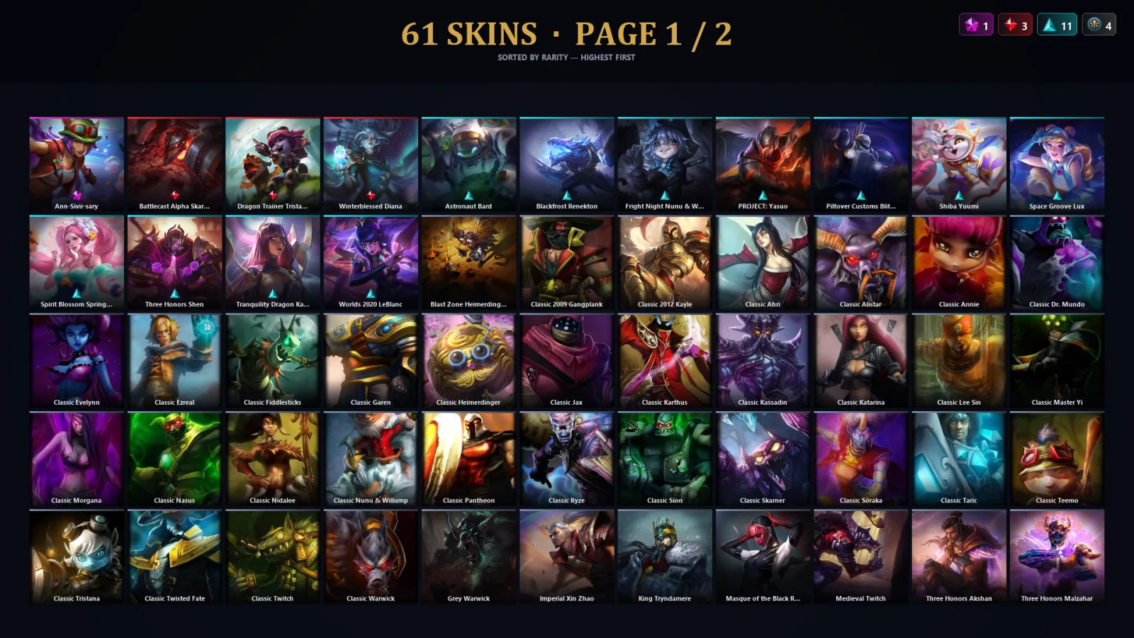 [LoL] | EUW | Level 109 | Gold II | 148 Champions | 61 Skins