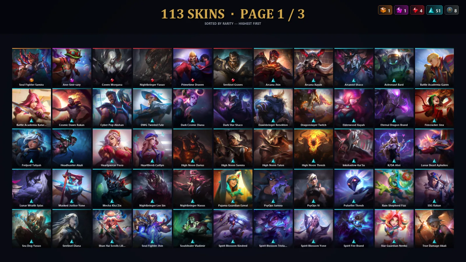 [LoL] | TR | Level 314 | Silver III | 140 Champions | 113 Skins | 75,876 BE