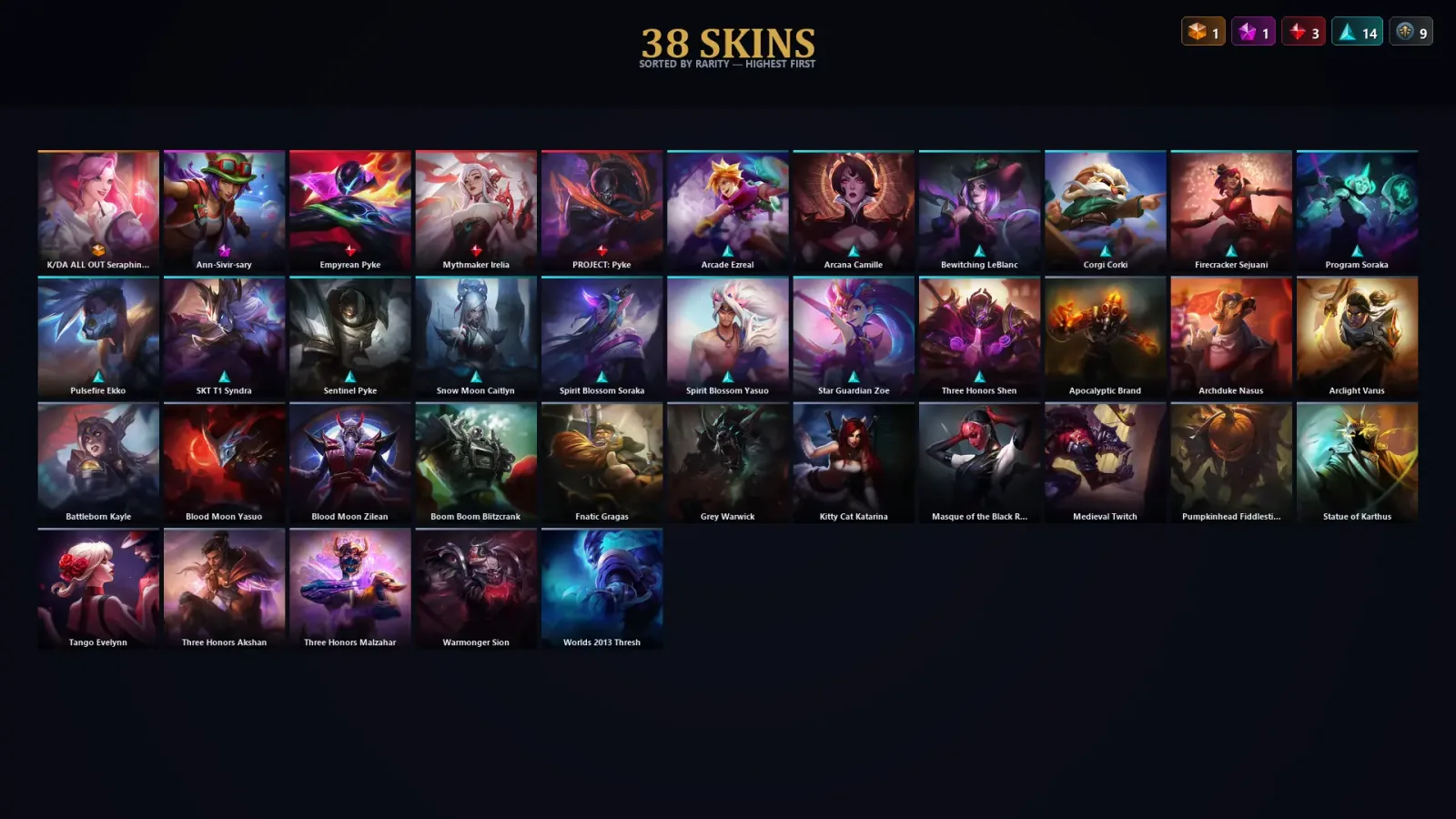 [LoL] | TR | Level 30 | Grandmaster | 172 Champions | 38 Skins | 14,469 BE — LoL account