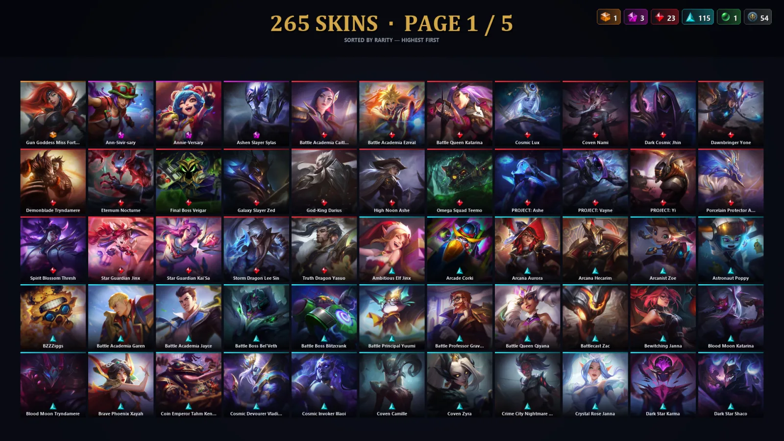 [LoL] | NA | Level 500 | 173 Champions | 265 Skins | 58,432 BE