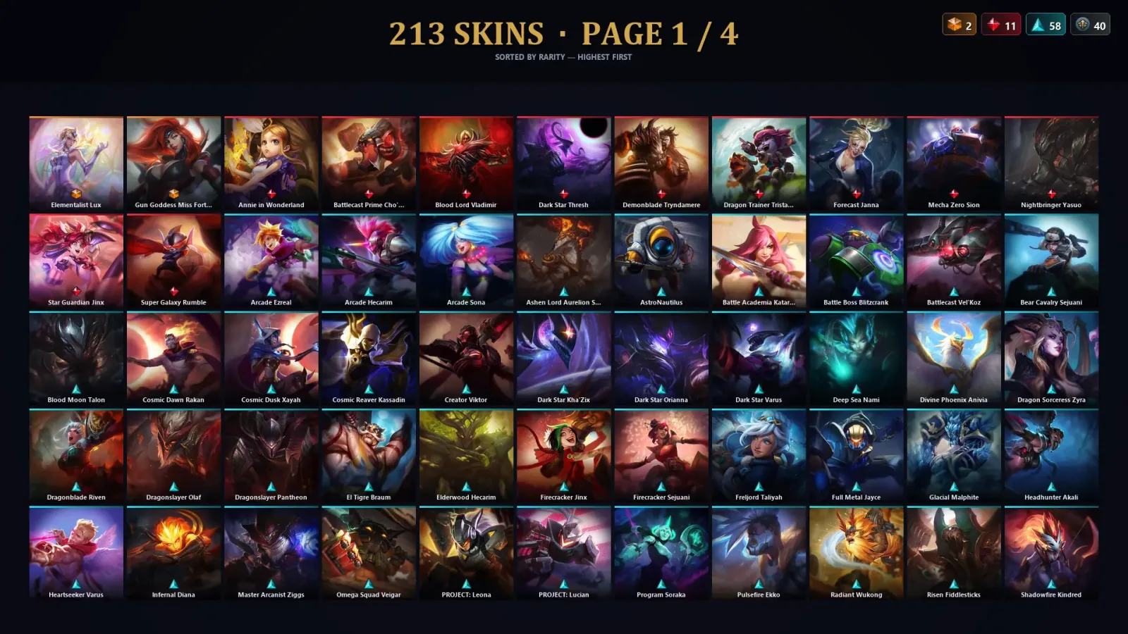 [LoL] | EUW | Level 63 | 159 Champions | 213 Skins — LoL account