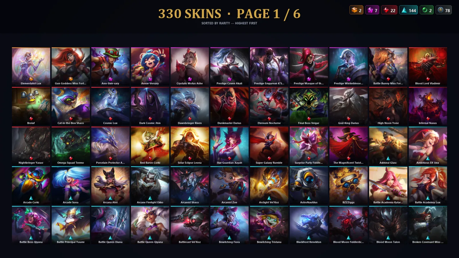 [LoL] | EUW | Level 500 | Emerald III | 173 Champions | 330 Skins | 48,898 BE