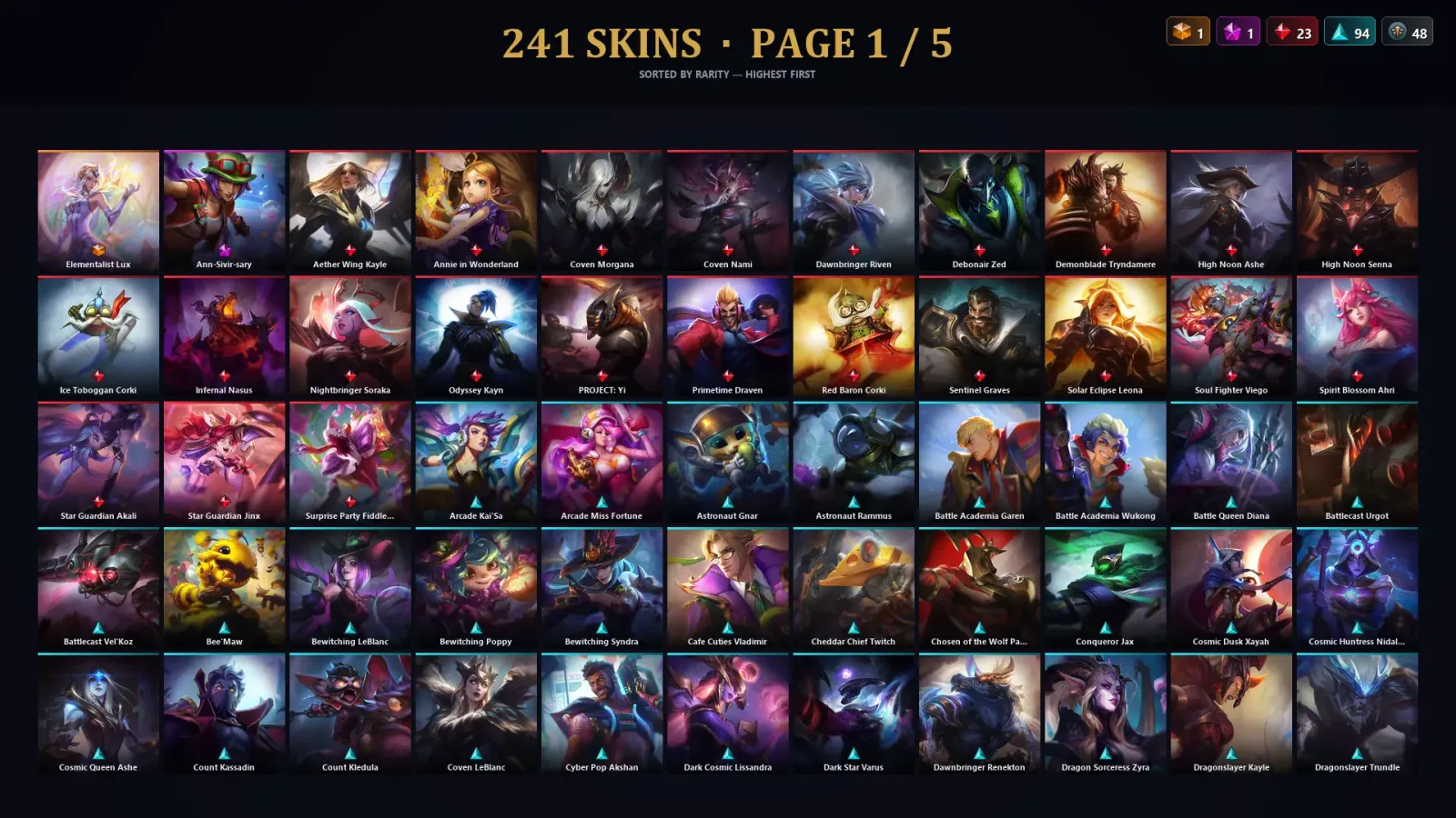 [LoL] | NA | Level 299 | 172 Champions | 241 Skins | 81,516 BE — LoL account