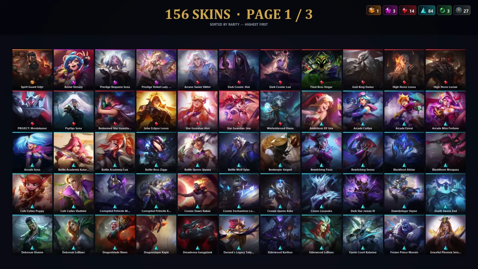 [LoL] | TR | Level 377 | Platinum II | 173 Champions | 156 Skins | 114,390 BE