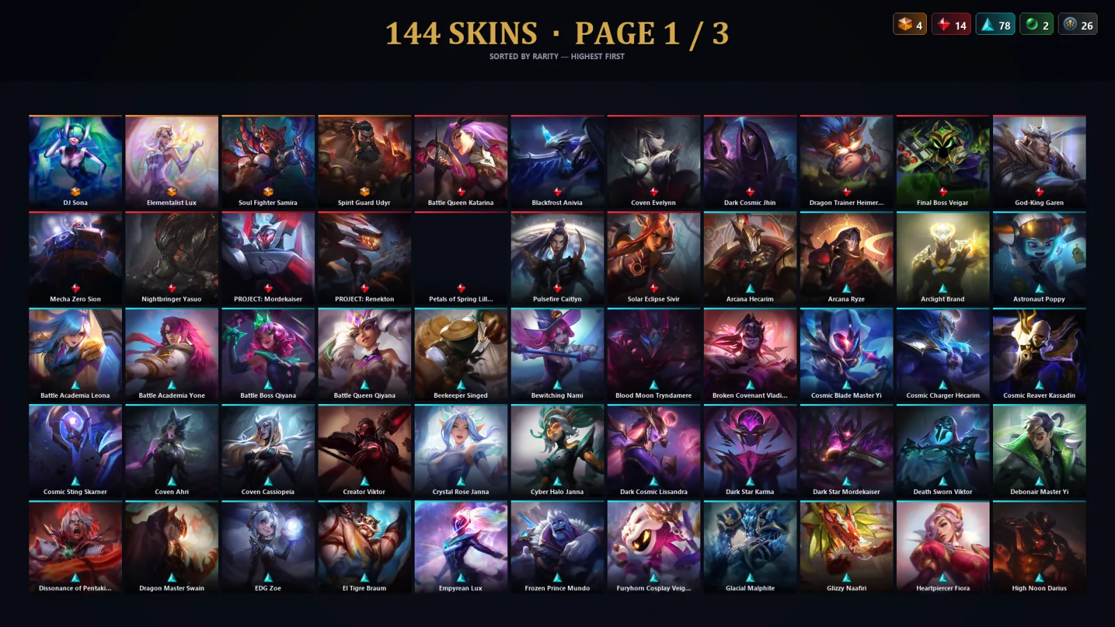 [LoL] | TR | Level 371 | Platinum I | 173 Champions | 144 Skins | 121,120 BE