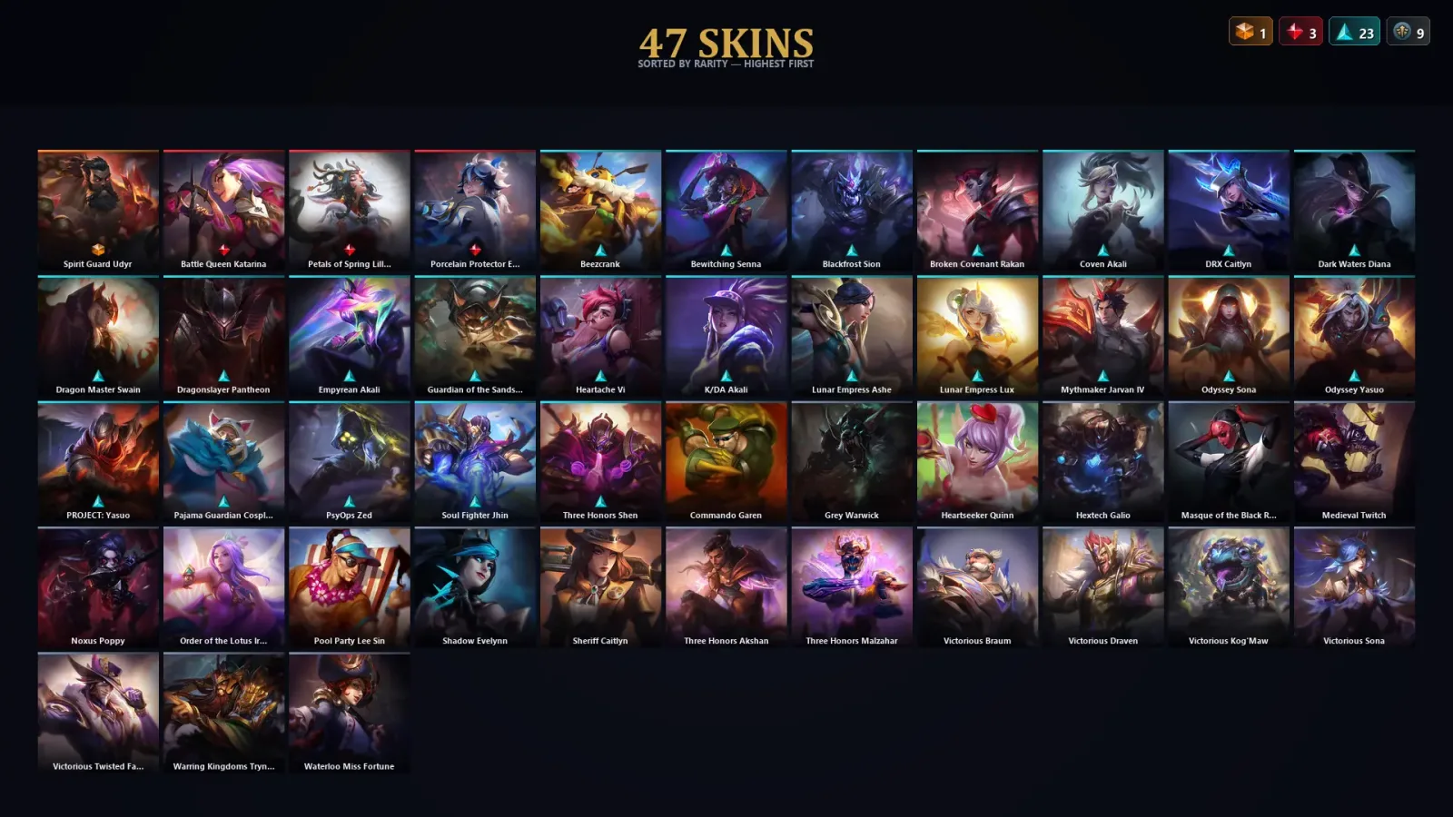 [LoL] | TR | Level 176 | Gold IV | 172 Champions | 47 Skins | 23,709 BE — LoL account
