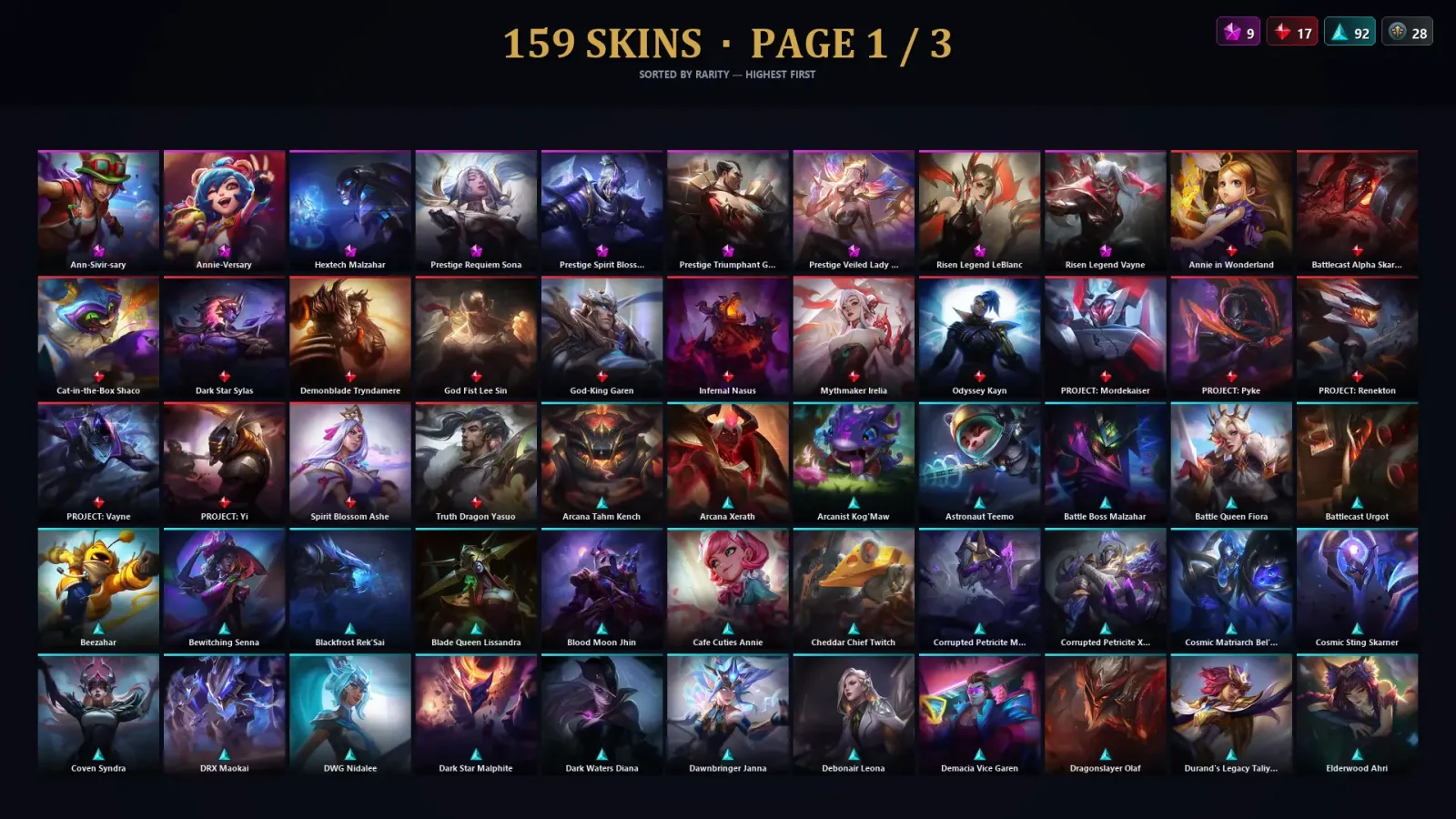 [LoL] | TR | Level 294 | Emerald II | 172 Champions | 159 Skins | 147,367 BE — LoL account