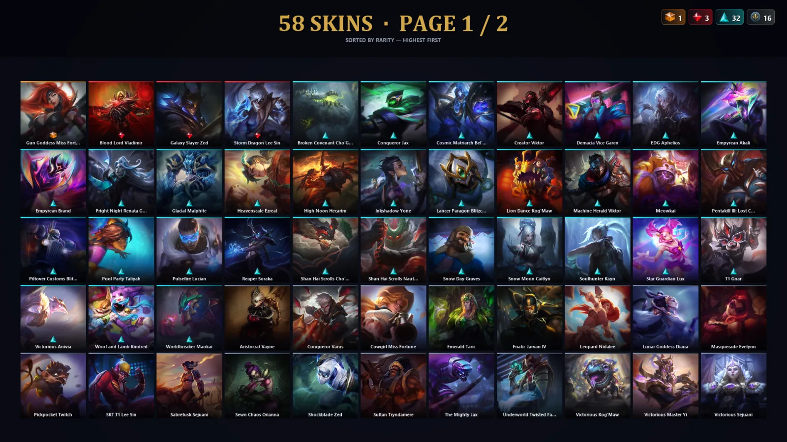 [LoL] | TR | Level 162 | Platinum III | 173 Champions | 58 Skins | 31,684 BE