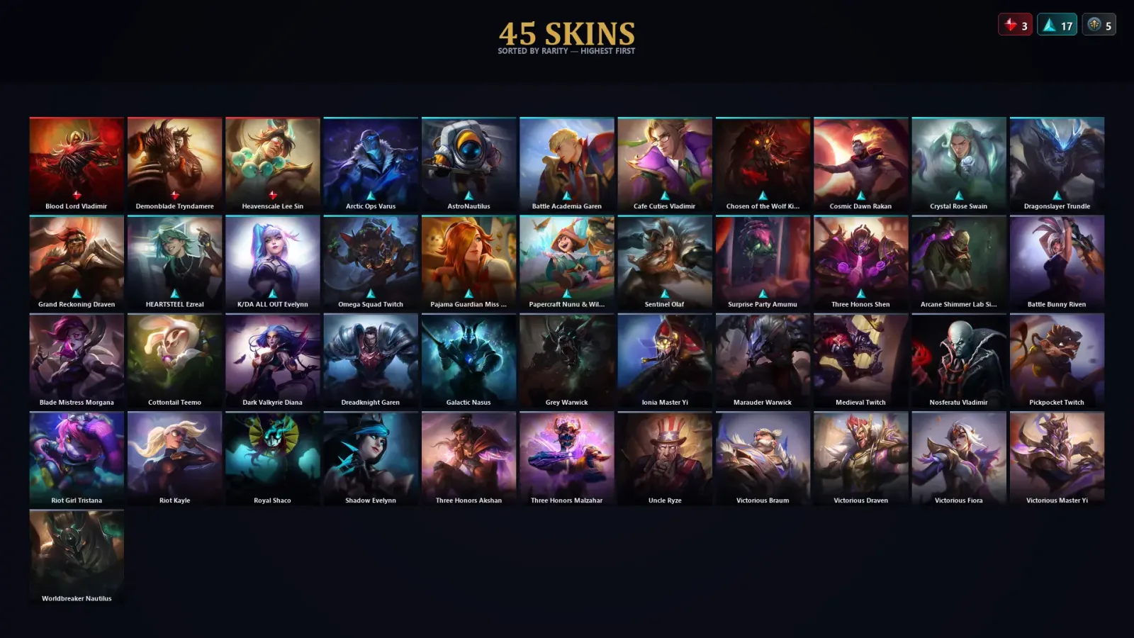 [LoL] | TR | Level 140 | Emerald III | 173 Champions | 45 Skins | 51,835 BE
