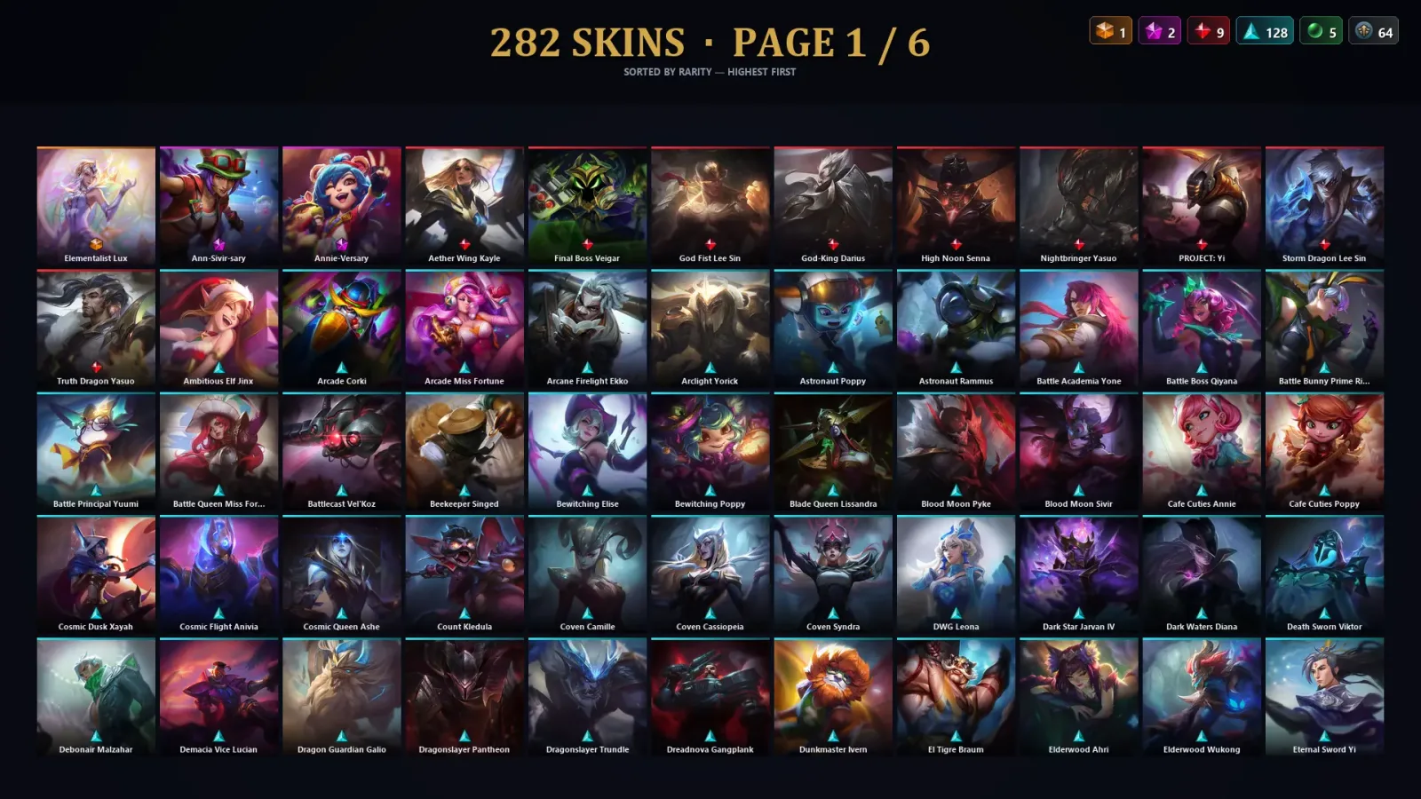 [LoL] | EUW | Level 480 | 172 Champions | 282 Skins | 208,264 BE — LoL account