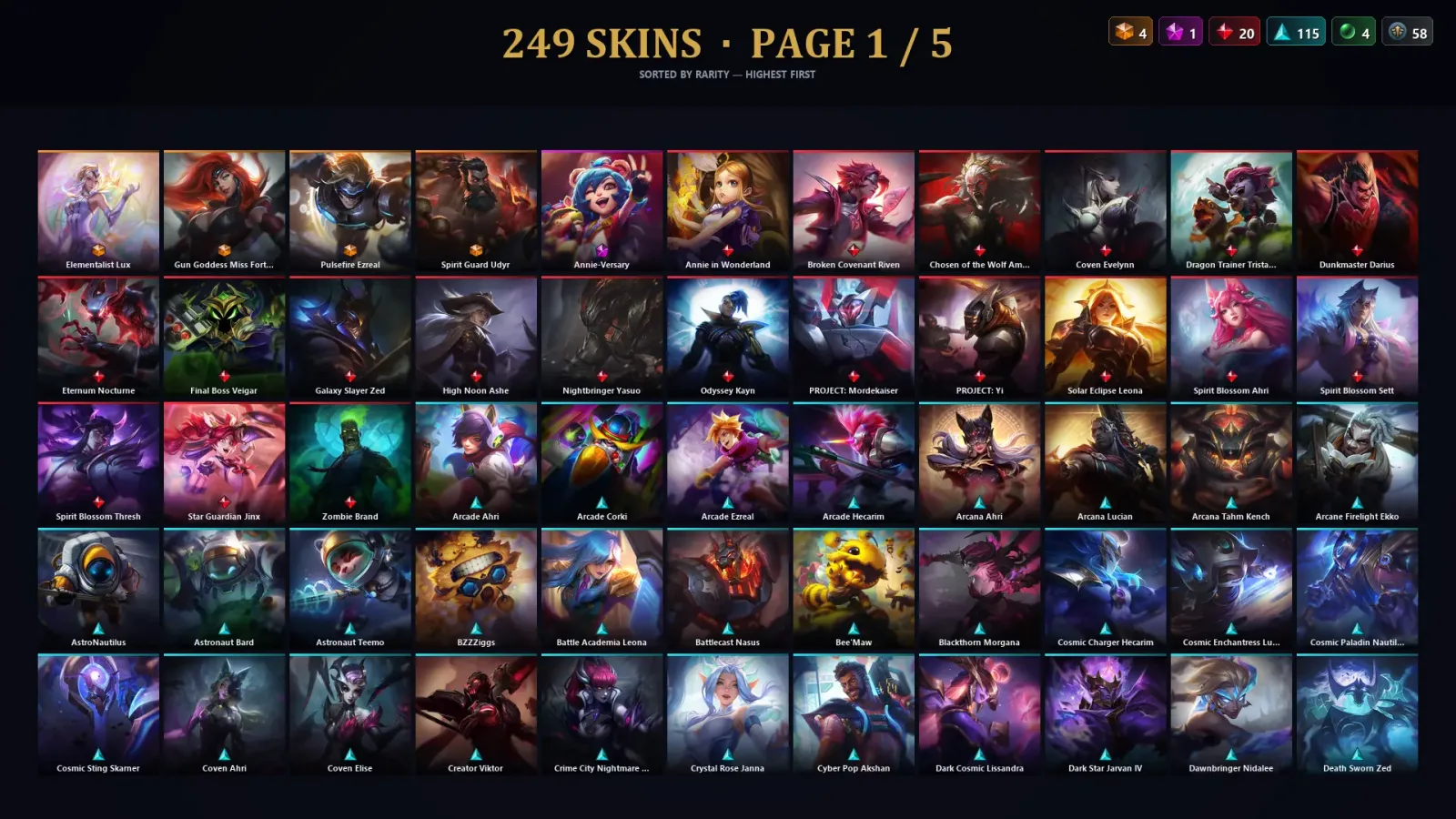 [LoL] | EUW | Level 426 | 172 Champions | 249 Skins | 36,125 BE — LoL account