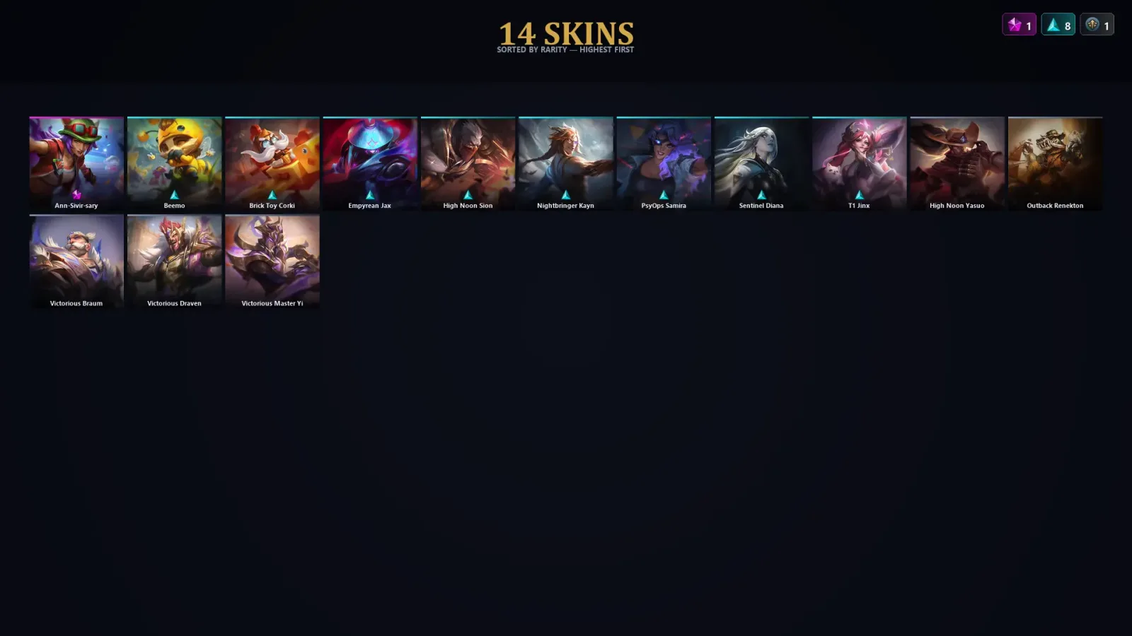 [LoL] | EUW | Level 54 | Platinum III | 94 Champions | 14 Skins | 10,726 BE — LoL account