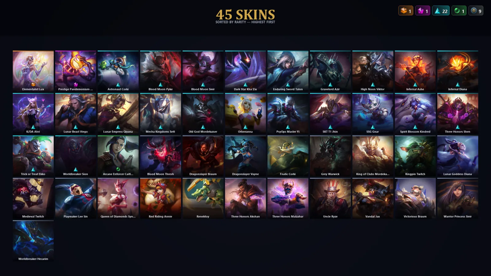 [LoL] | EUW | Level 44 | Diamond III | 111 Champions | 45 Skins