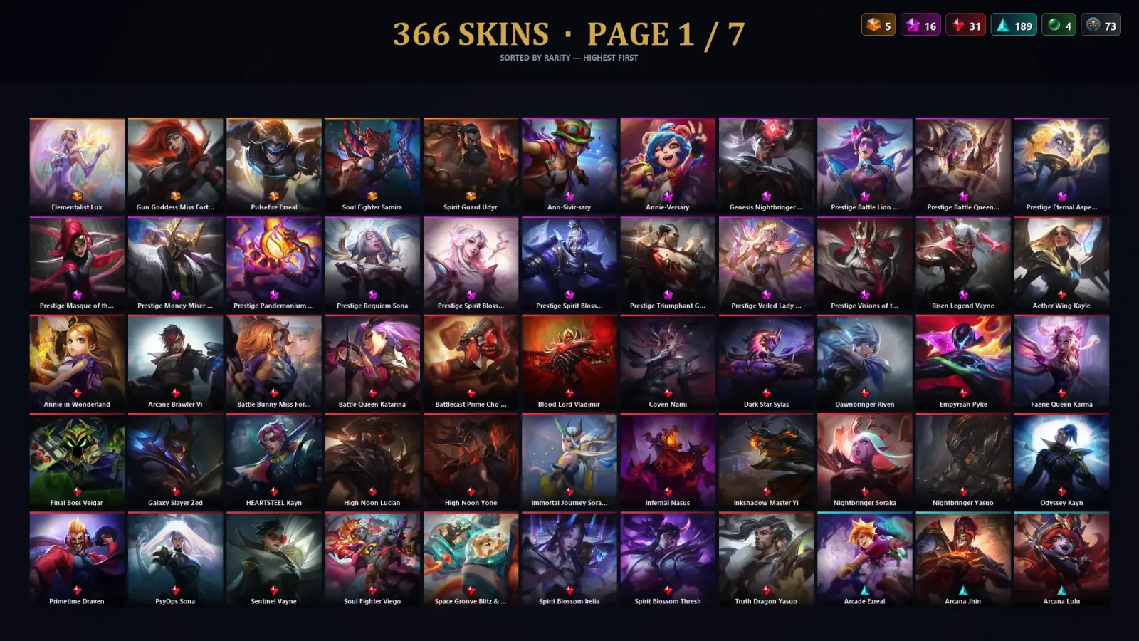 [LoL] | EUW | Level 500 | Gold IV | 172 Champions | 366 Skins | 19,994 BE — LoL account
