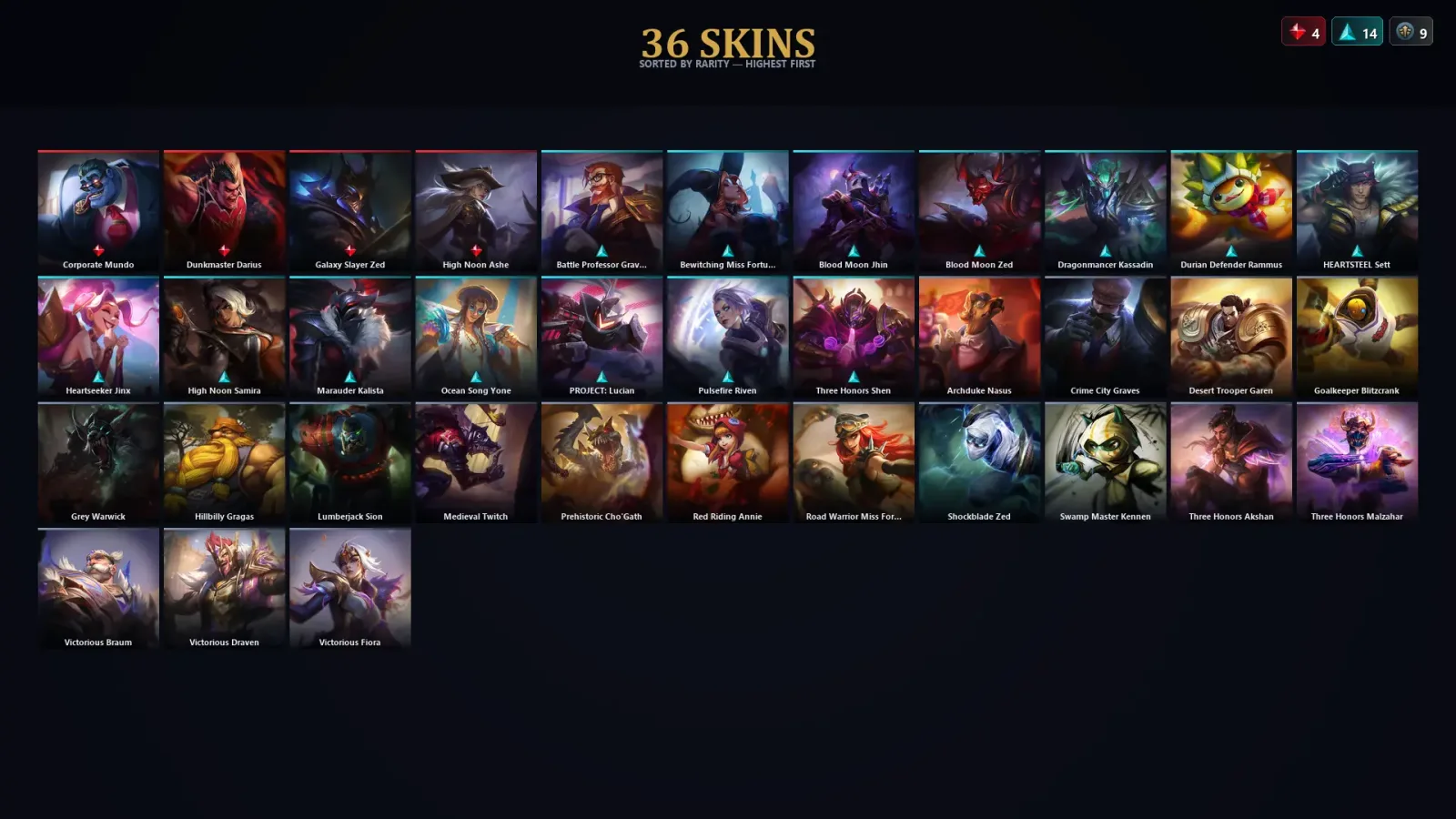 [LoL] | TR | Level 129 | Diamond IV | 156 Champions | 36 Skins | 23,396 BE