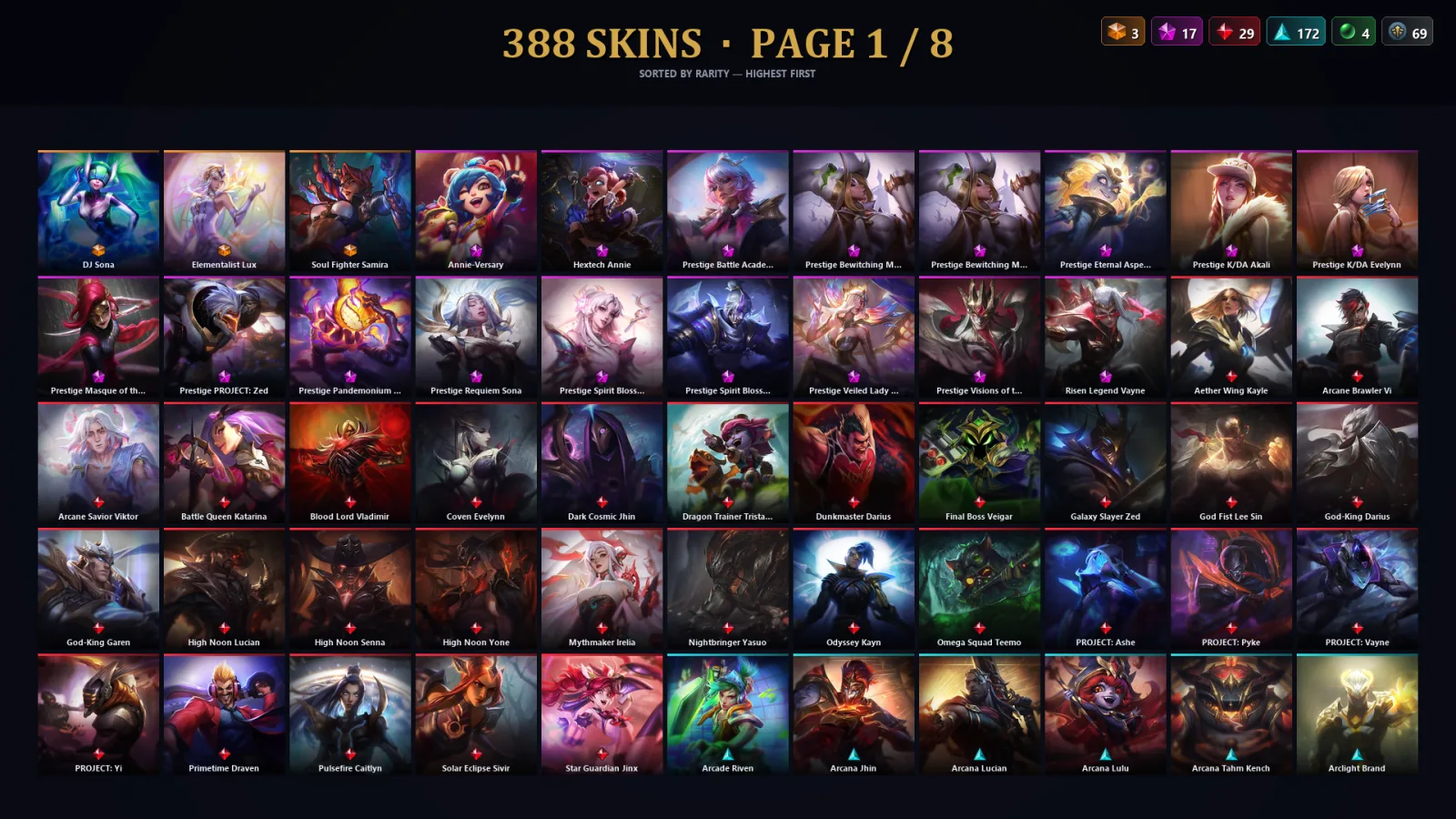 [LoL] | NA | Level 500 | 173 Champions | 356 Skins | 253,795 BE