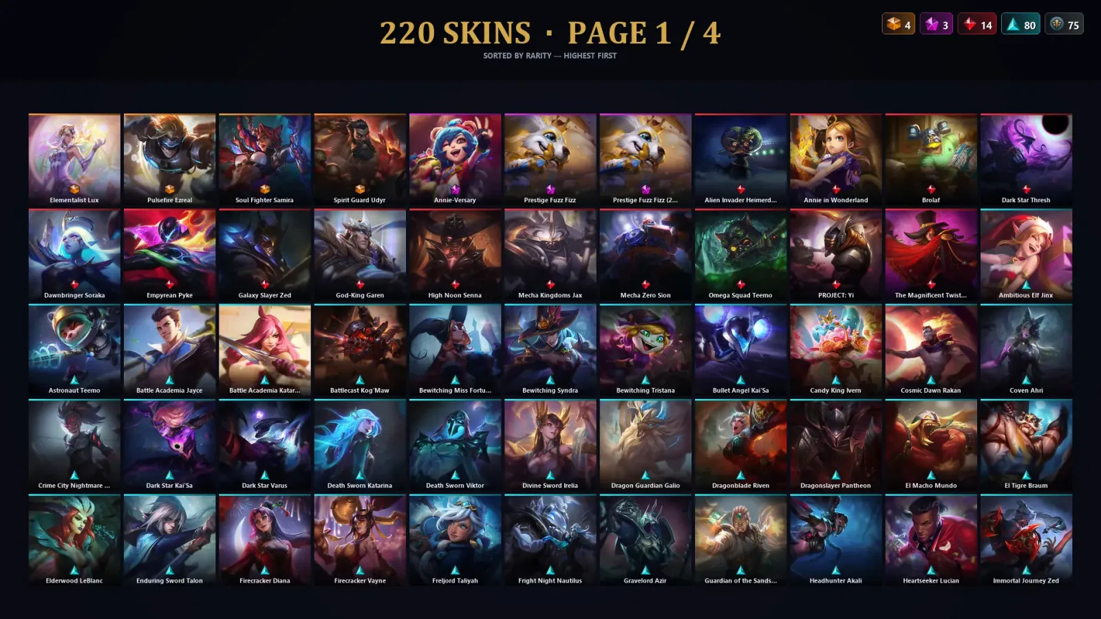 [LoL] | EUW | Level 251 | Emerald IV | 168 Champions | 220 Skins | 60,868 BE — LoL account