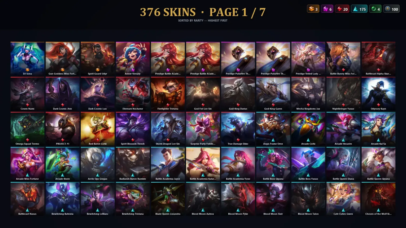 [LoL] | EUW | Level 500 | 172 Champions | 376 Skins | 147,434 BE — LoL account