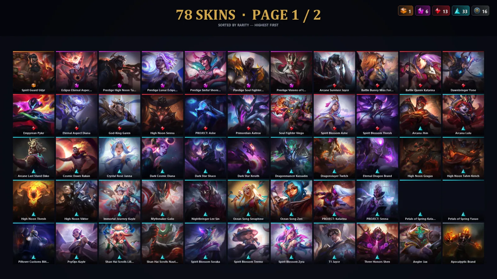 [LoL] | TR | Level 210 | 173 Champions | 78 Skins | 51,518 BE