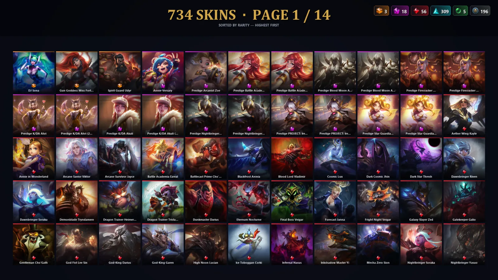 [LoL] | EUW | Level 500 | Diamond II | 173 Champions | 734 Skins | 39,992 BE