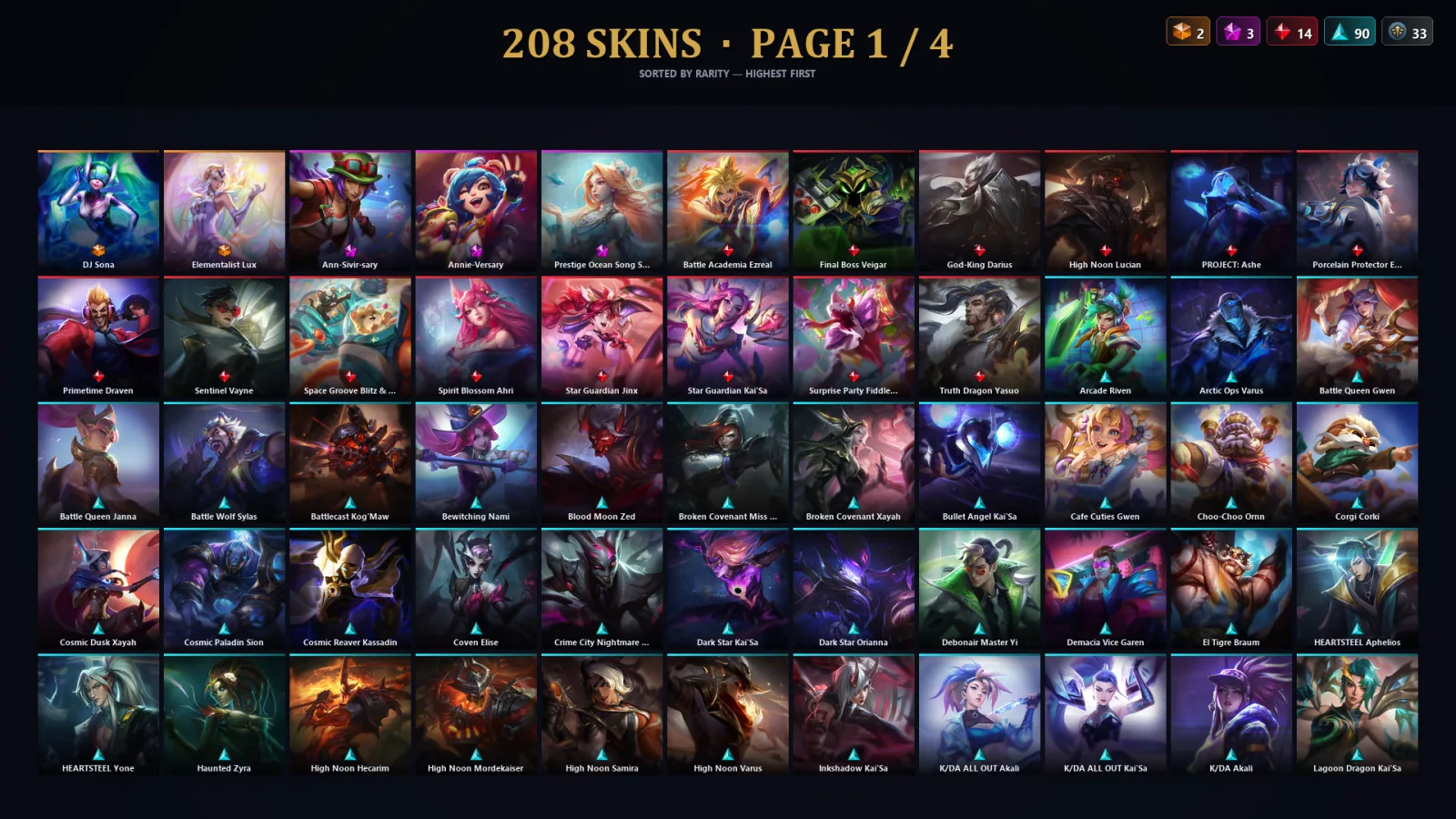 [LoL] | EUW | Level 290 | Diamond I | 173 Champions | 208 Skins | 96,297 BE