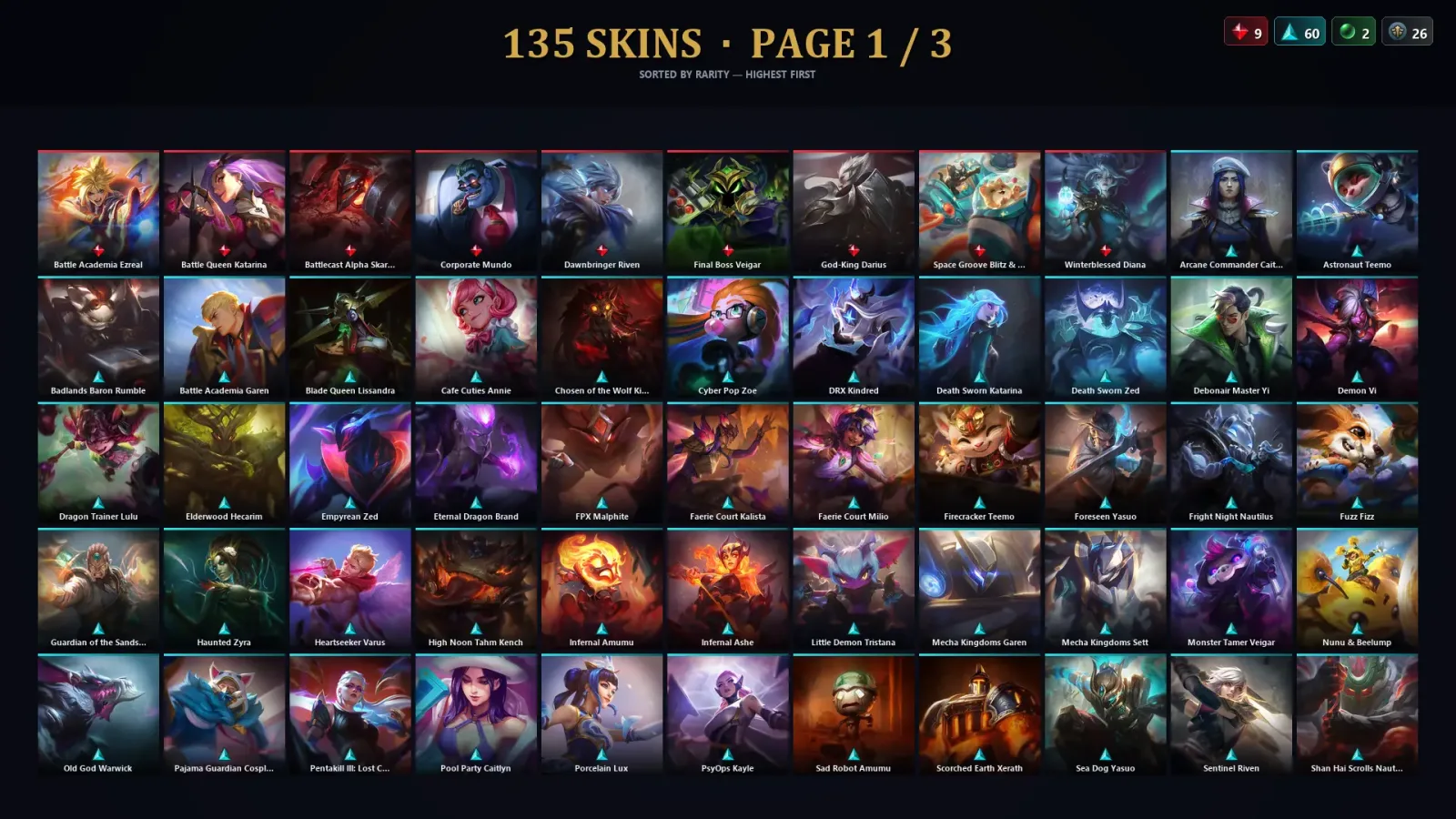 [LoL] | TR | Level 495 | Platinum I | 172 Champions | 135 Skins | 212,954 BE — LoL account