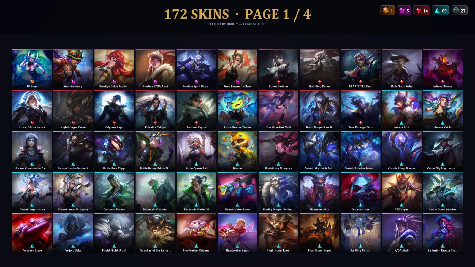[LoL] | TR | Level 296 | Gold III | 172 Champions | 140 Skins | 90,896 BE