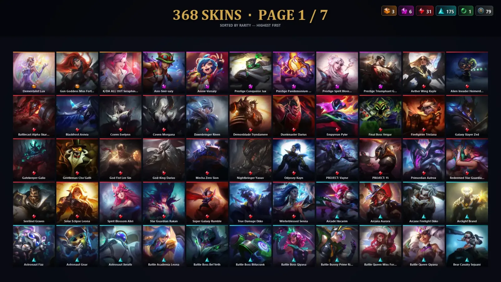 [LoL] | NA | Level 500 | 170 Champions | 368 Skins | 11,245 BE — LoL account