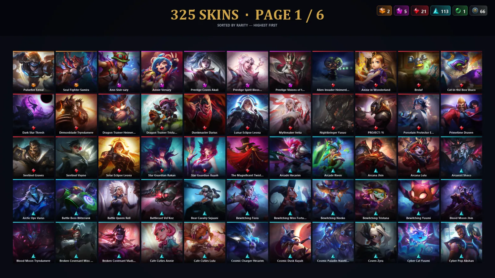 [LoL] | NA | Level 500 | 173 Champions | 293 Skins | 177,591 BE