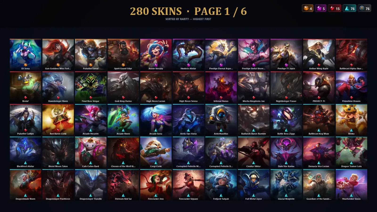 [LoL] | EUW | Level 260 | 173 Champions | 280 Skins | 28,466 BE