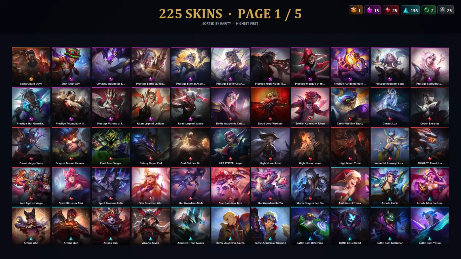 [LoL] | NA | Level 469 | 172 Champions | 225 Skins | 15,076 BE — LoL account