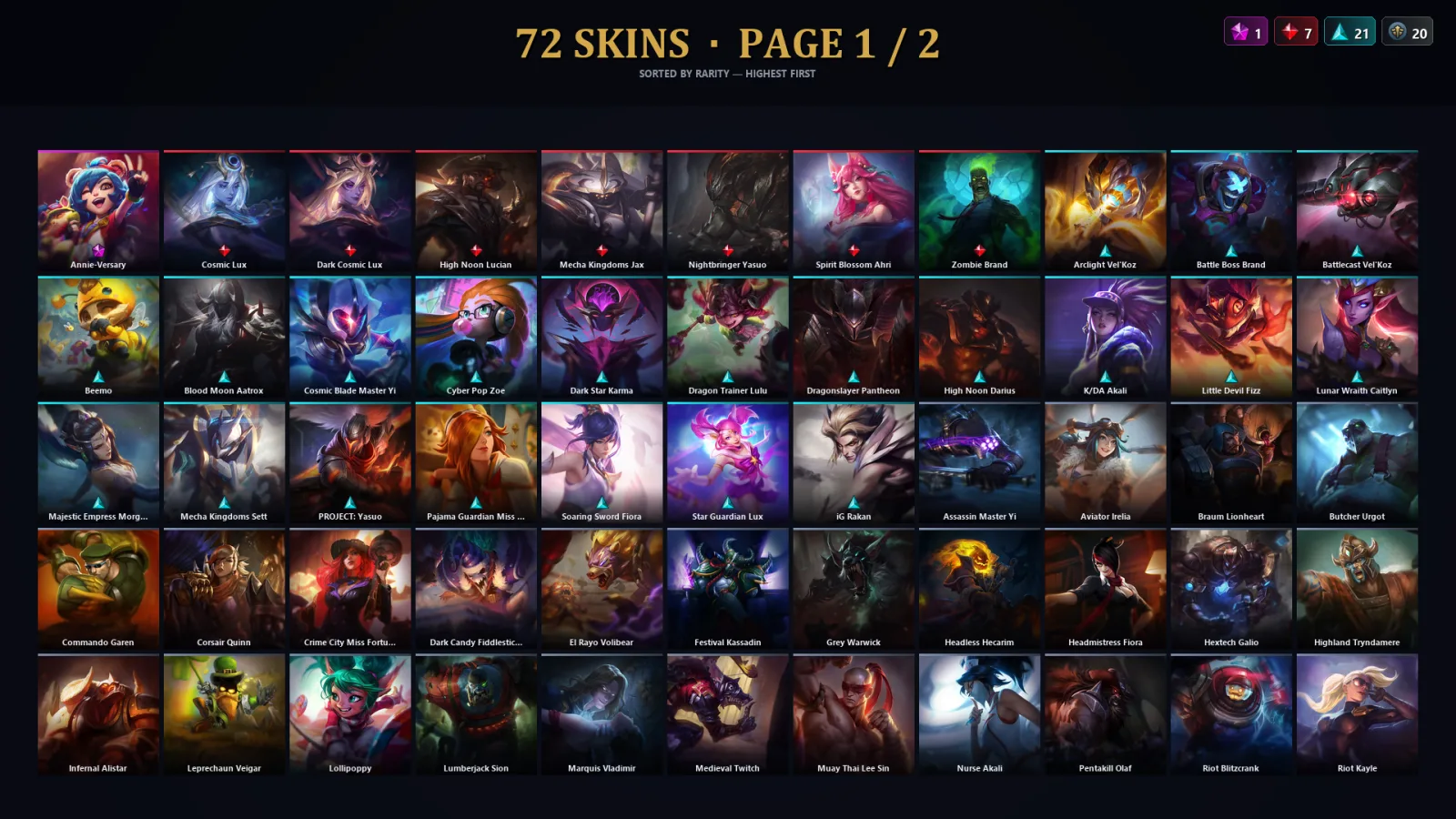 [LoL] | TR | Level 264 | 130 Champions | 72 Skins