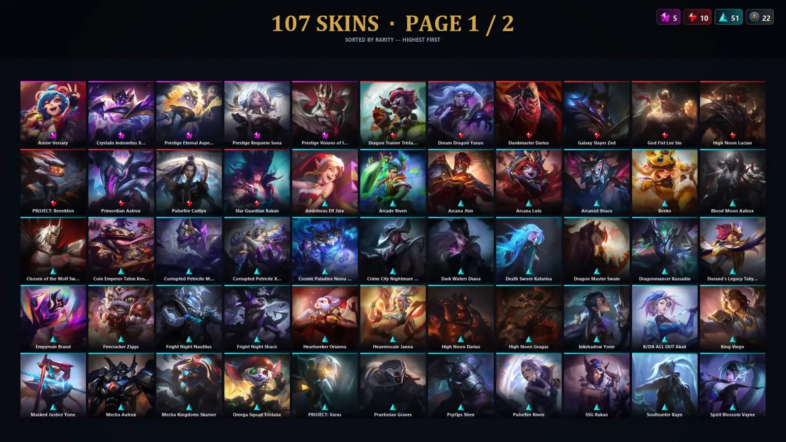 [LoL] | TR | Level 243 | Diamond I | 172 Champions | 107 Skins | 43,733 BE — LoL account