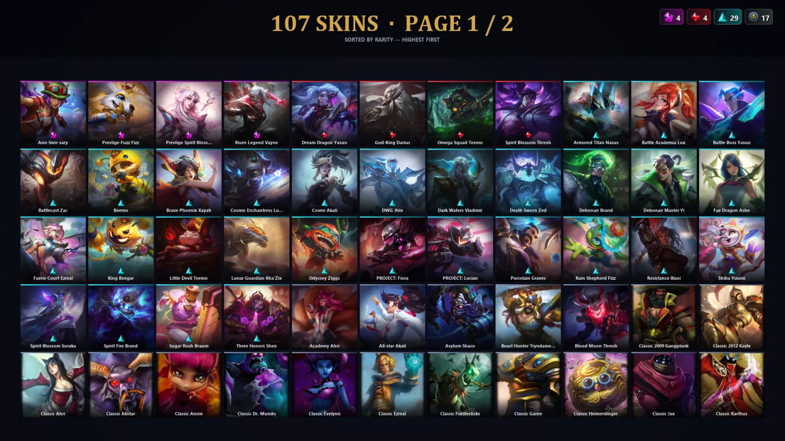 [LoL] | TR | Level 252 | Silver IV | 171 Champions | 75 Skins | 58,909 BE