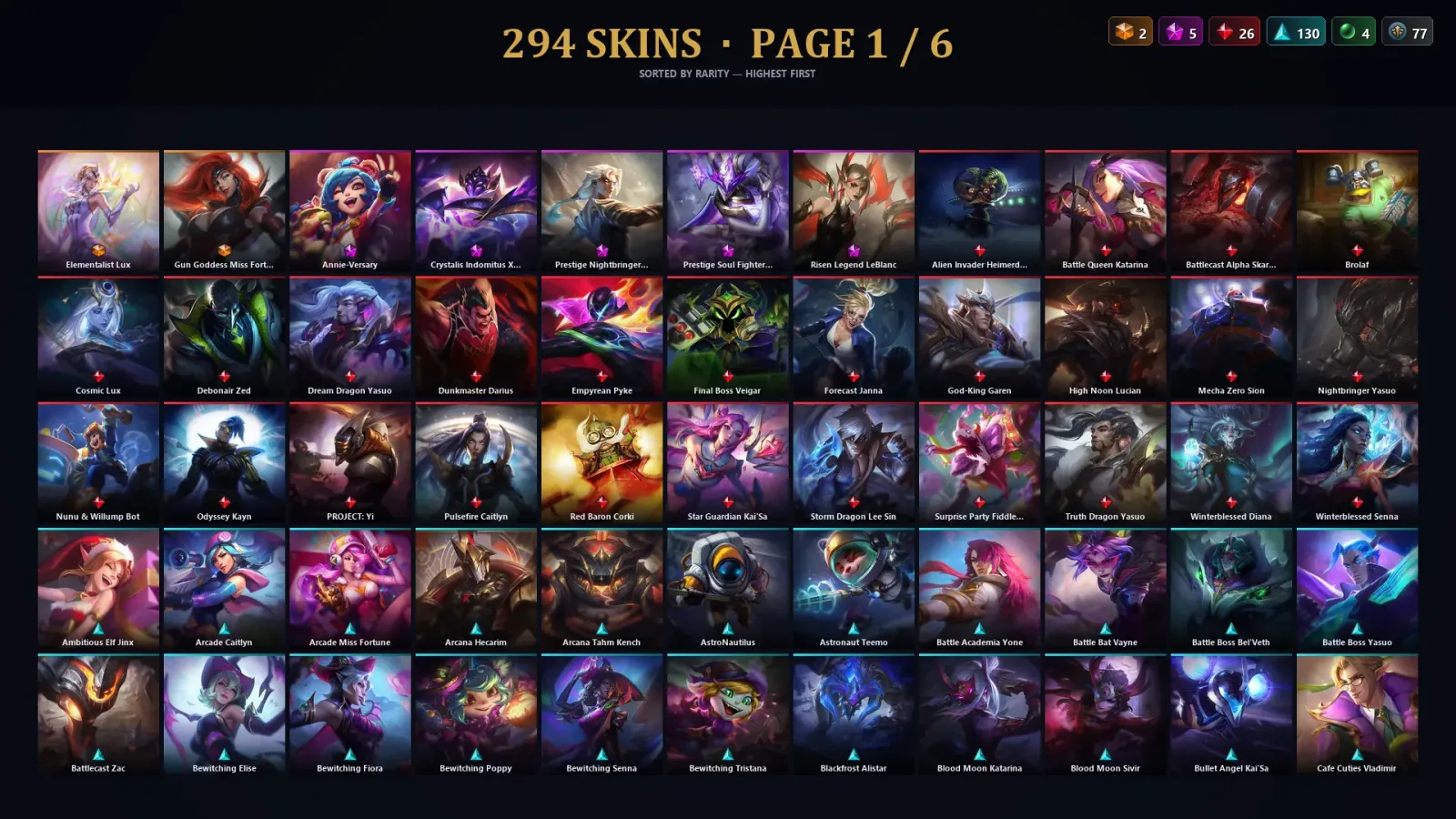 [LoL] | TR | Level 458 | Gold IV | 173 Champions | 294 Skins | 131,065 BE