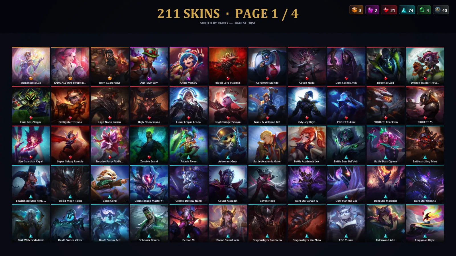 [LoL] | NA | Level 500 | 173 Champions | 211 Skins | 85,352 BE