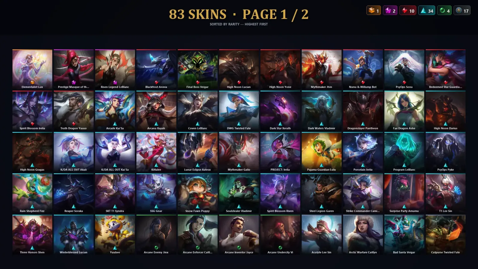 [LoL] | TR | Level 173 | Diamond I | 173 Champions | 83 Skins | 37,313 BE
