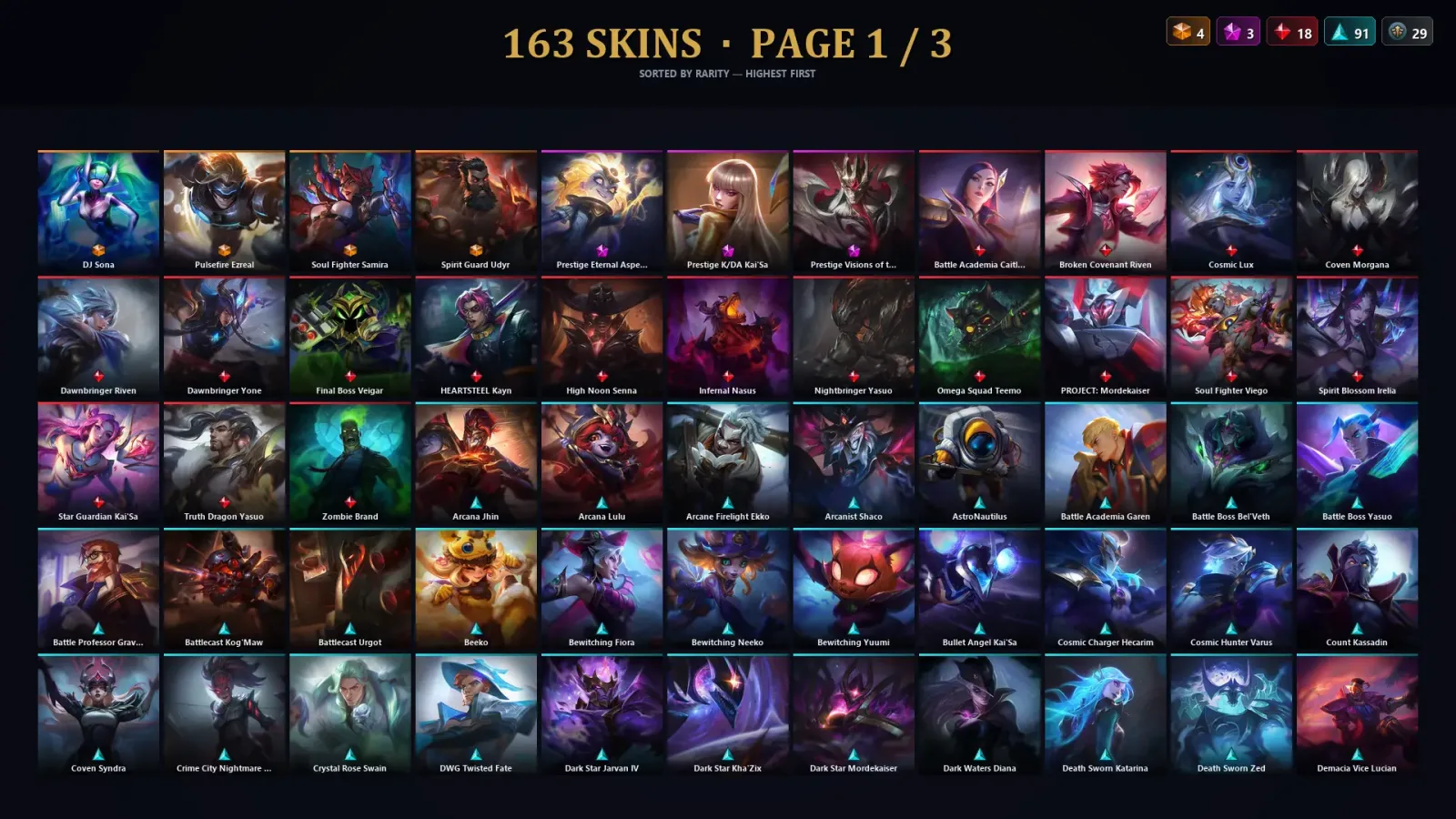 [LoL] | TR | Level 348 | Emerald IV | 164 Champions | 163 Skins | 28,171 BE