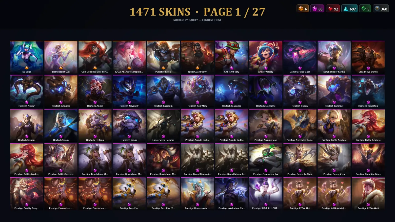 [LoL] | EUW | Level 431 | Platinum IV | 173 Champions | 1471 Skins | 254,955 BE