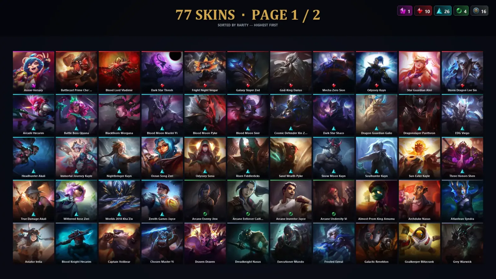 [LoL] | TR | Level 256 | Platinum IV | 161 Champions | 77 Skins | 11,909 BE